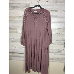 In Loom womens large rose boho floral maxi dress pull over long sleeve ruffle
